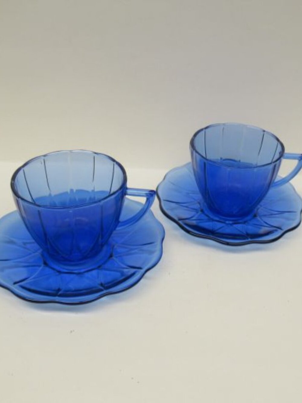 2 - Hazel Atlas Cobalt Blue NEWPORT, aka HAIRPIN, Tea or Coffee Cups and Saucers